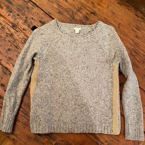 J Crew sweater in marled gray with gold glitter side stripe